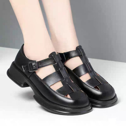 Damen Elegante Komfortsandalen mit verstellbarem Riemen und bequemem Absatz EB