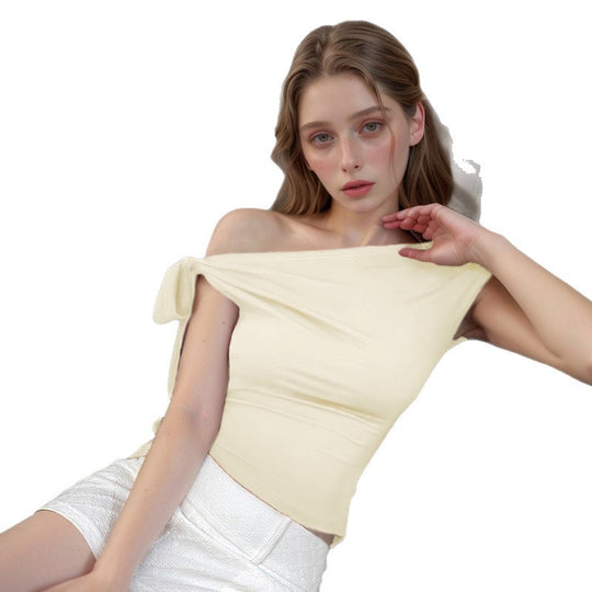 Damen Off-Shoulder Oberteil mit dekorativem Seitenschnürung EB