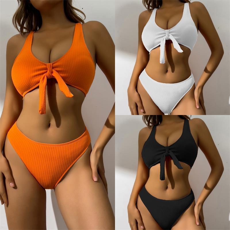 Damen Badeanzug im stilvollen Crop-Top Design mit Knotendetail EB