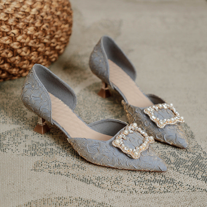 Damen modische Slingback-Pumps mit elegantem Perlenschmuck EB