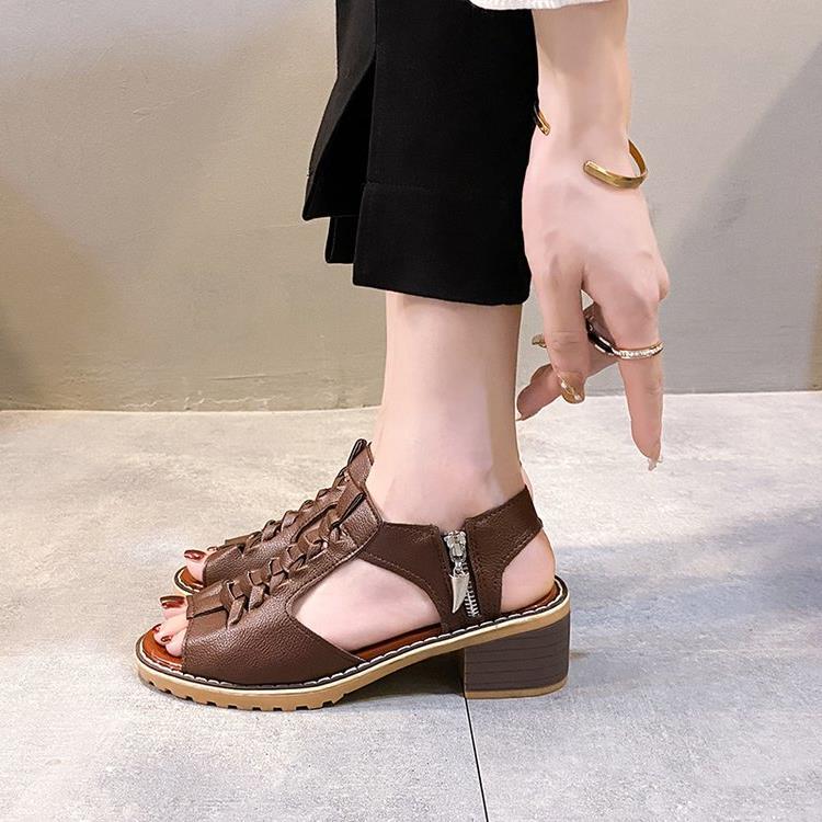 Damen elegante Schnürsandalen mit offener Zehenpartie und modischem Absatz EB