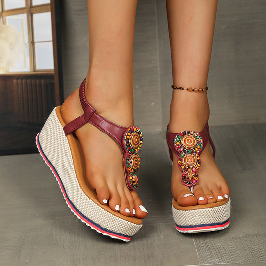 Damen Wedge-Sandalen mit dekorativem Schmuckdetail EB