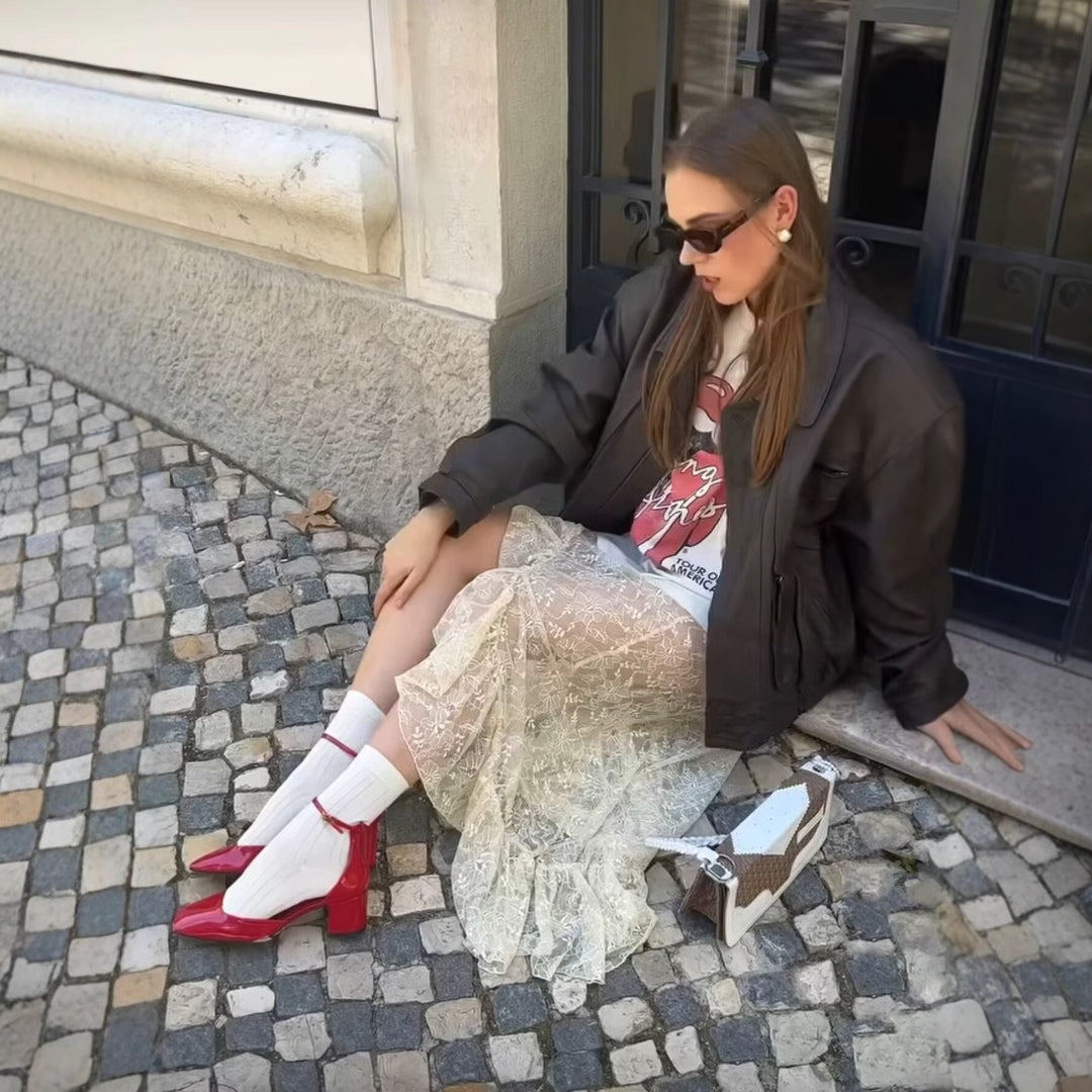 Damen Maxirock mit zartem Spitzendesign und verführerischem Schlitz EB
