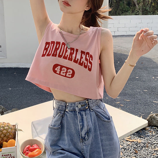Damen lässiges Crop-Top mit kreativem Schriftzug und bequemen Materialien EB