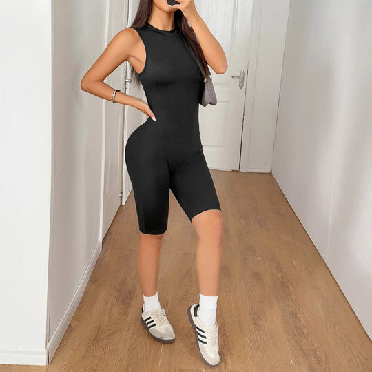 Damen Sportlicher Bodycon Einteiler mit hohem Kragen EB