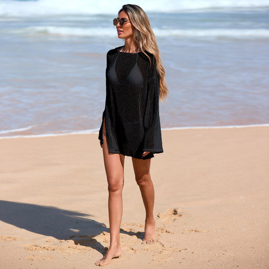 Damen Transparente Strandtunika mit elegantem Schnitt und feinem Netzmuster EB
