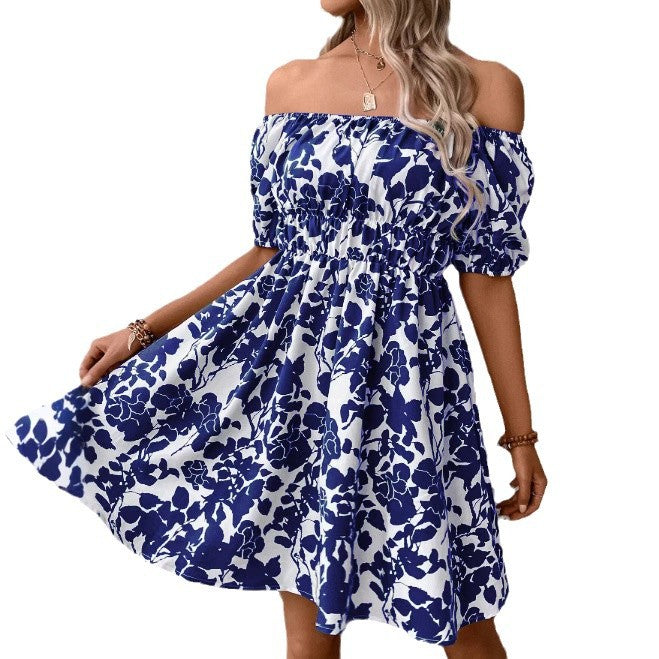Damen Off-Shoulder Blusenkleid mit floralen Akzenten EB