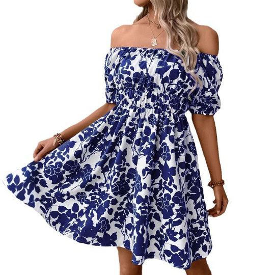 Damen Off-Shoulder Blusenkleid mit floralen Akzenten EB