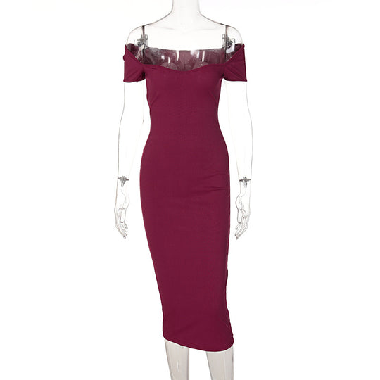 Damen Figurnahes Midi-Kleid mit schulterfreiem Design und eleganten Raffungseffekten EB