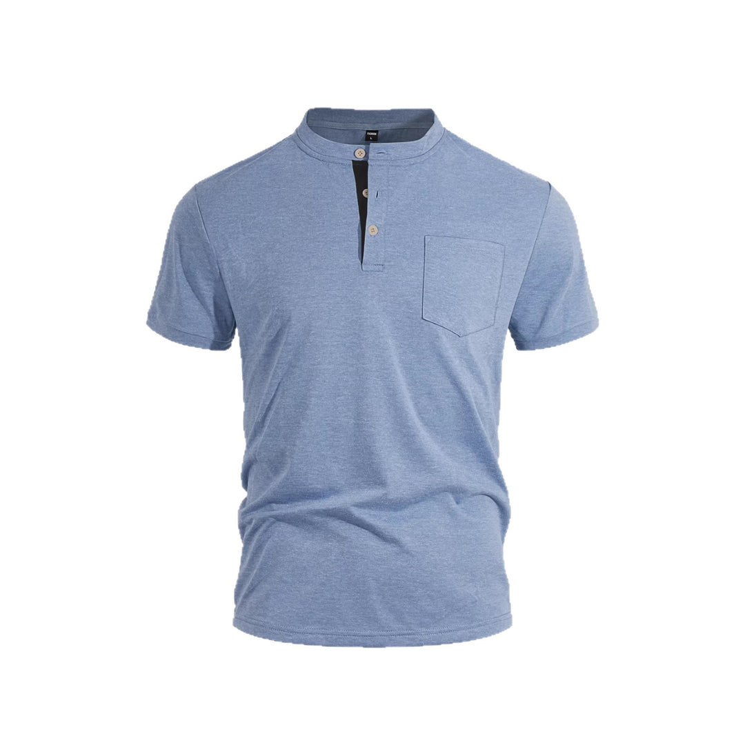 Herren nan strukturiertes Baumwoll-Henleyshirt mit kurzem Stehkragen Knopfleiste und Brusttasche EB