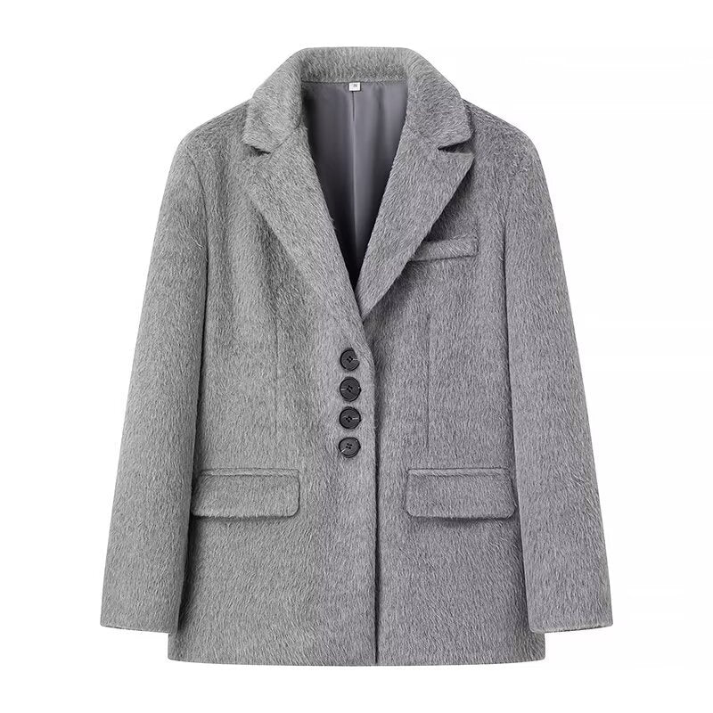 Damen eleganter Wollblazer mit weichem Fleece-Finish EB