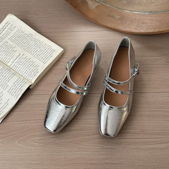 Damen elegante Mary Jane Schuhe mit doppeltem Riemchen und spitzem Zehenbereich EB