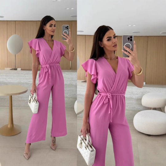 Damen eleganter Jumpsuit mit voluminösen Ärmeln und schmaler Taillenbetonung EB