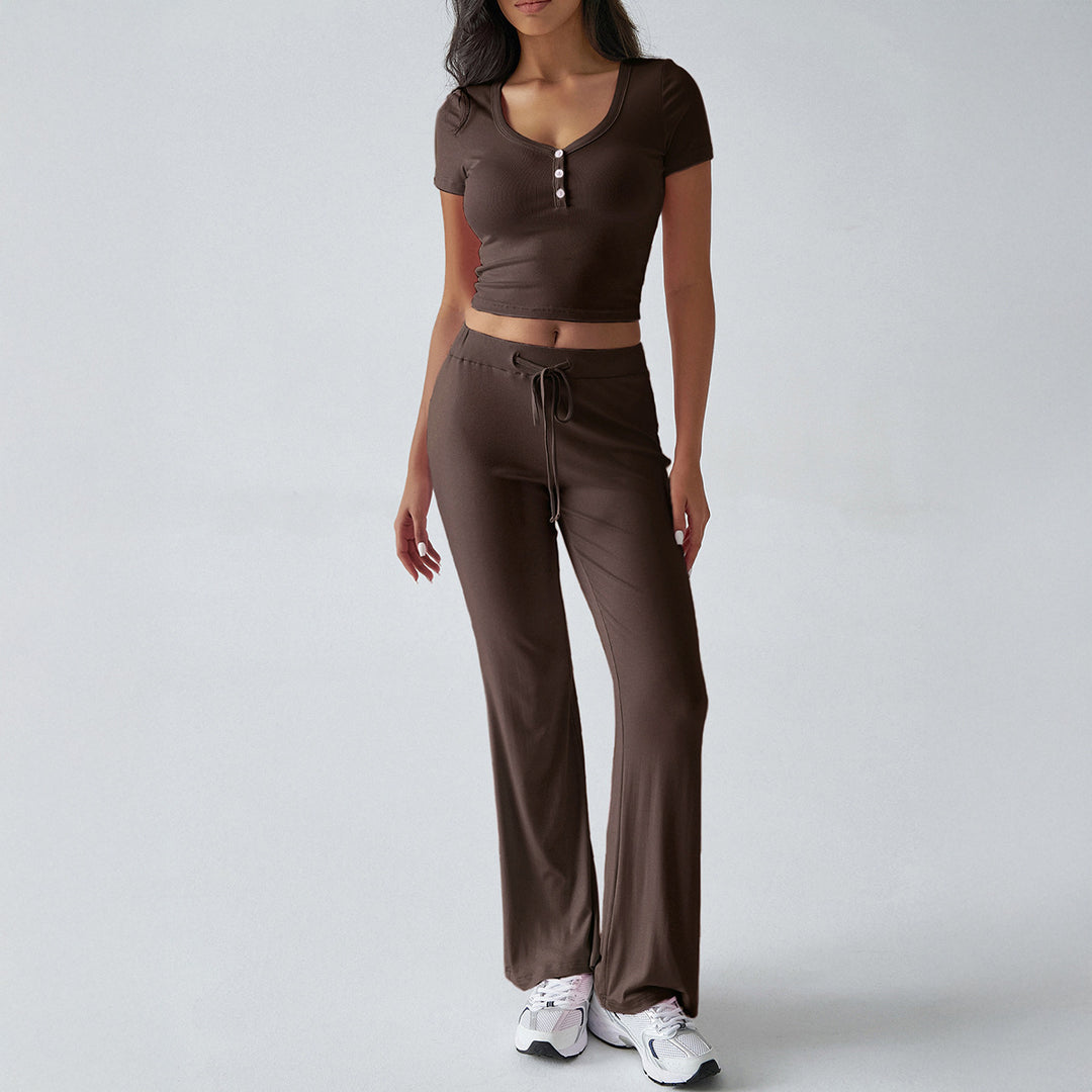 Damen Kombinations-Set mit cropped Oberteil und weiten Hosen EB