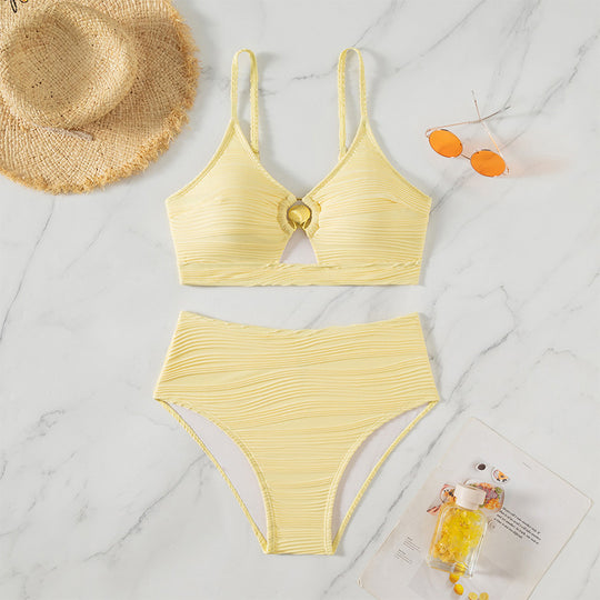 Damen Bikini-Set mit elastischem Muster und modischem Knotenverschluss EB