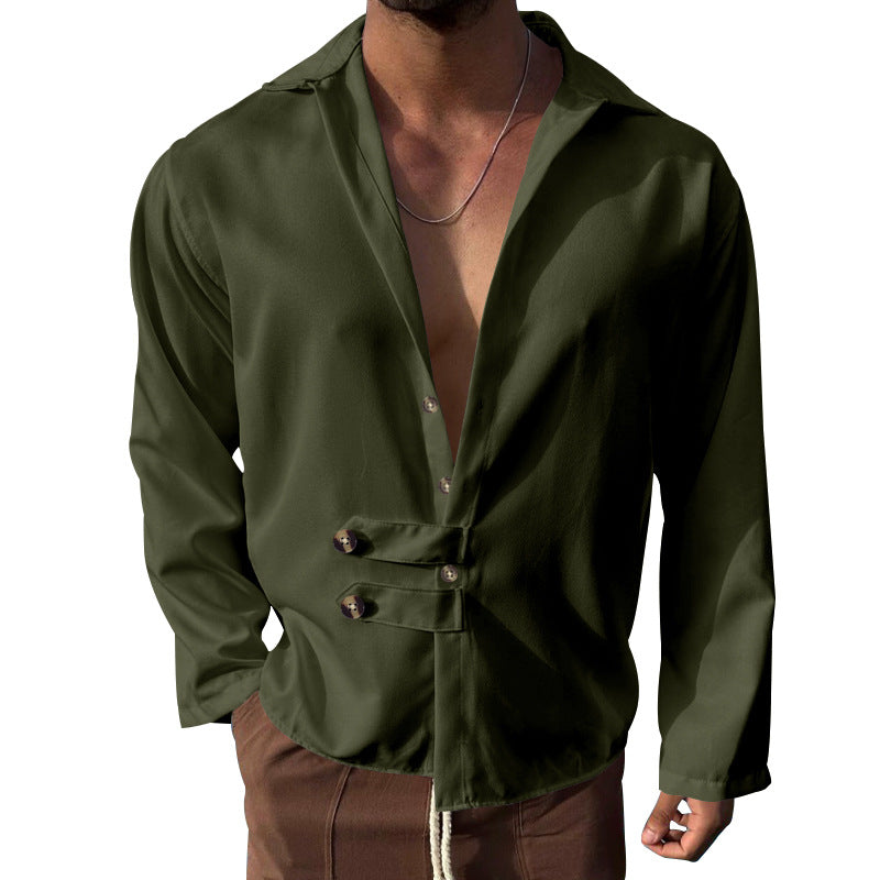 Herren Elegantes Hemd mit innovativem Knopfdesign und tiefem V-Ausschnitt EB