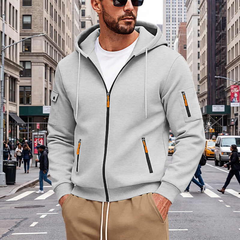 Herren Kapuzen-Sweatjacke mit durchgehendem Reißverschluss und mehreren Sicherheits-Taschen EB