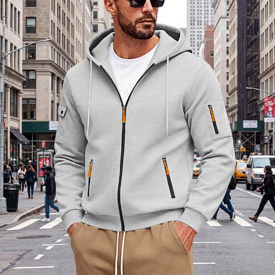 Herren Kapuzen-Sweatjacke mit durchgehendem Reißverschluss und mehreren Sicherheits-Taschen EB