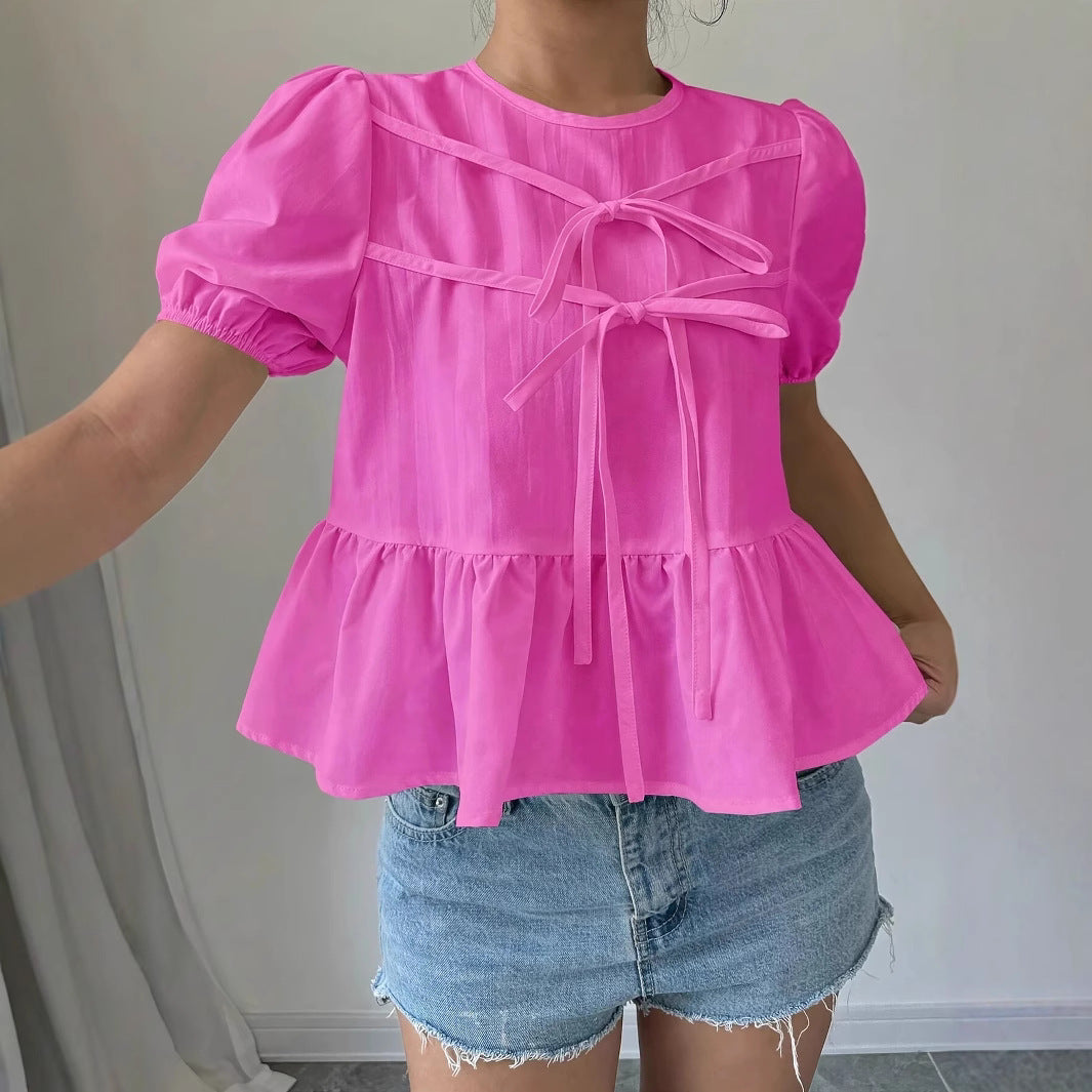 Damen Bluse mit Puffärmeln und verspieltem Rüschendesign EB