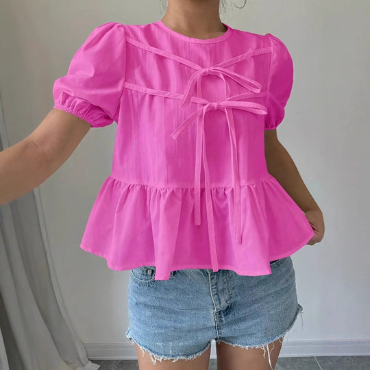 Damen Bluse mit Puffärmeln und verspieltem Rüschendesign EB