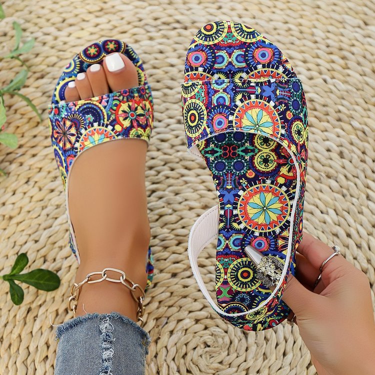 Damen modische Sandalen im Boho-Stil mit elastischen Riemen und einzigartigem Paisley-Muster EB