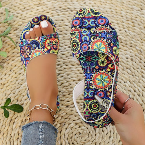 Damen modische Sandalen im Boho-Stil mit elastischen Riemen und einzigartigem Paisley-Muster EB