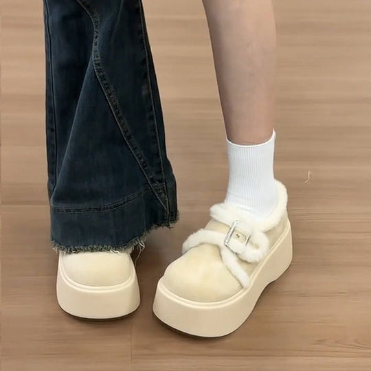 Damen Plattform-Schuhe mit kuscheligem Innenfutter und modischem Schnallen-Design EB