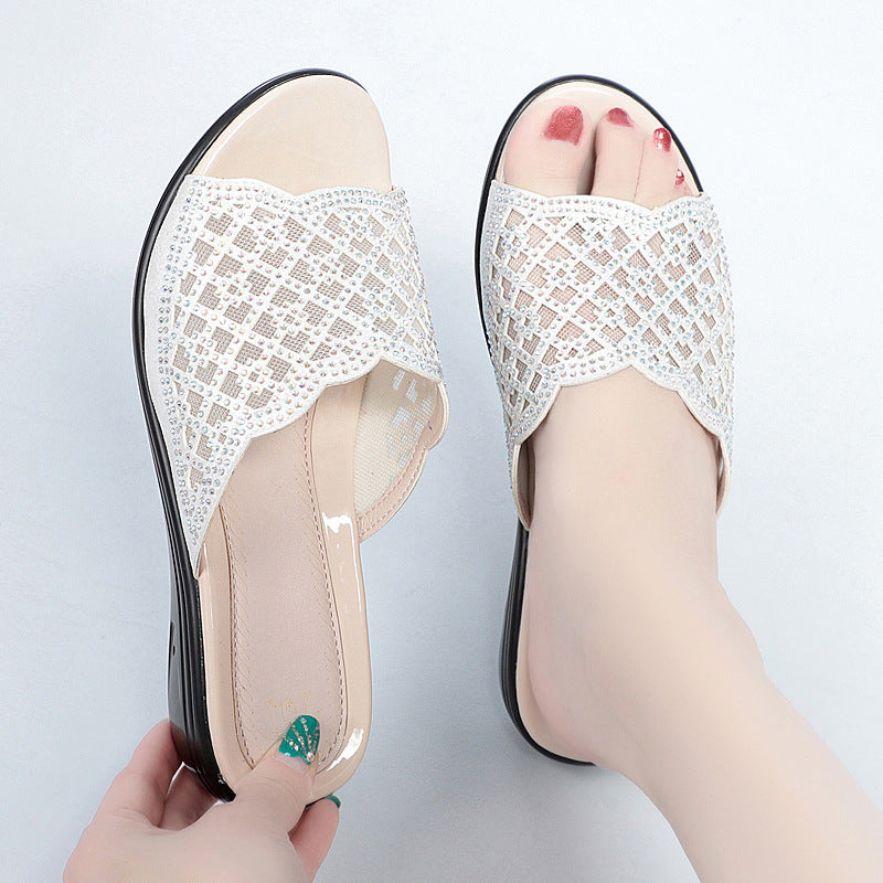 Damen Wedge-Sandalen mit modischem Riemendesign und eleganten Strassverzierungen EB