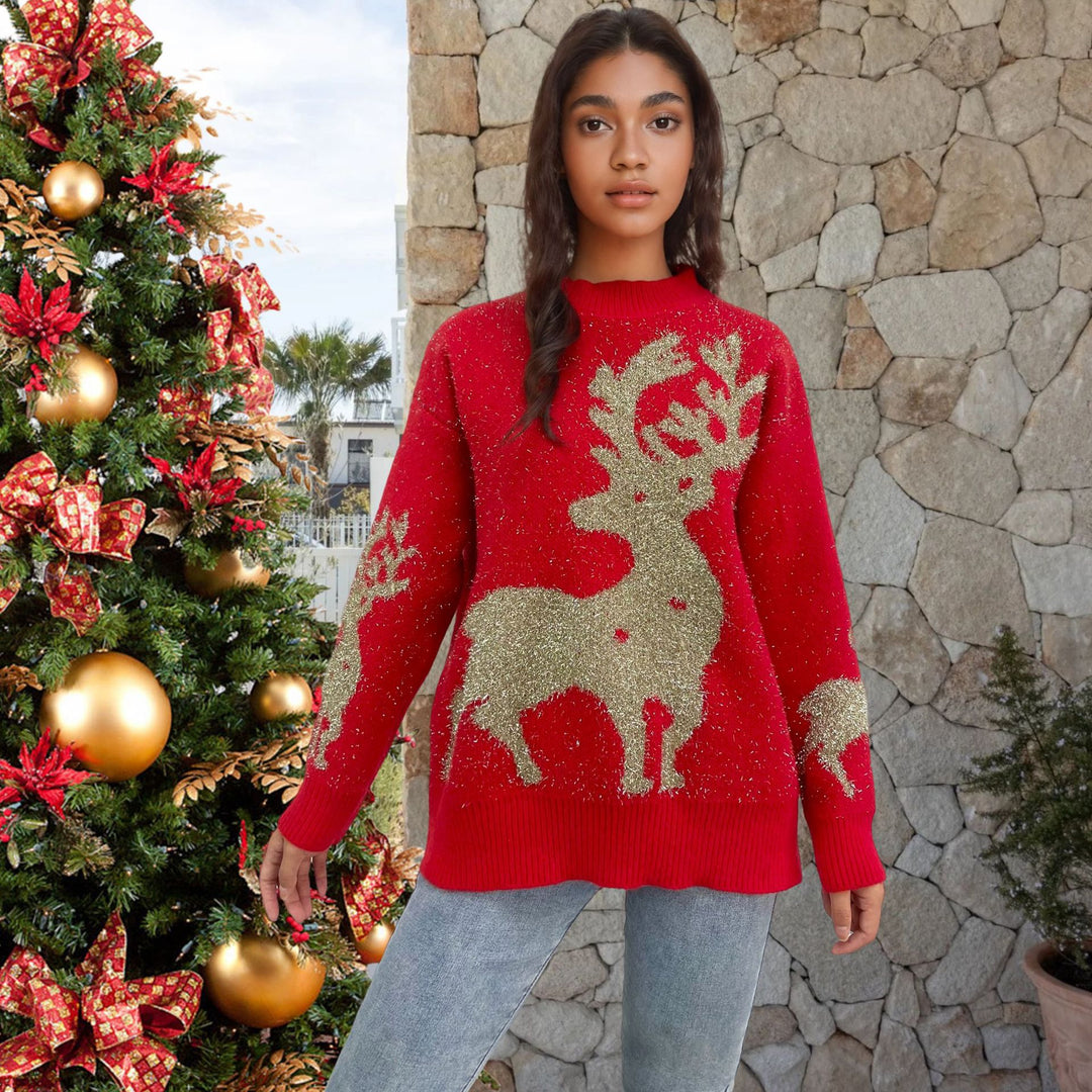 Damen Weihnachtspullover mit Glitzer-Design und rentiermotiv EB