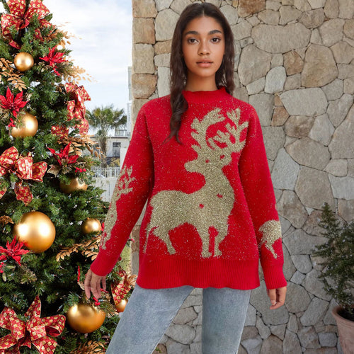 Damen Weihnachtspullover mit Glitzer-Design und rentiermotiv EB