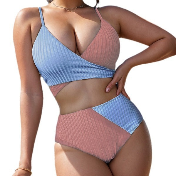 Damen Gemusterter Wickelbikini mit hochgeschnittenem Taillenbund EB