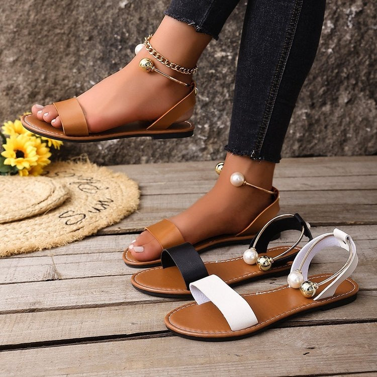 Damen Flache Sandalen mit modischem Schmuckdetail EB