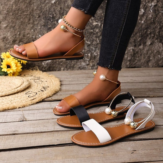 Damen Flache Sandalen mit modischem Schmuckdetail EB
