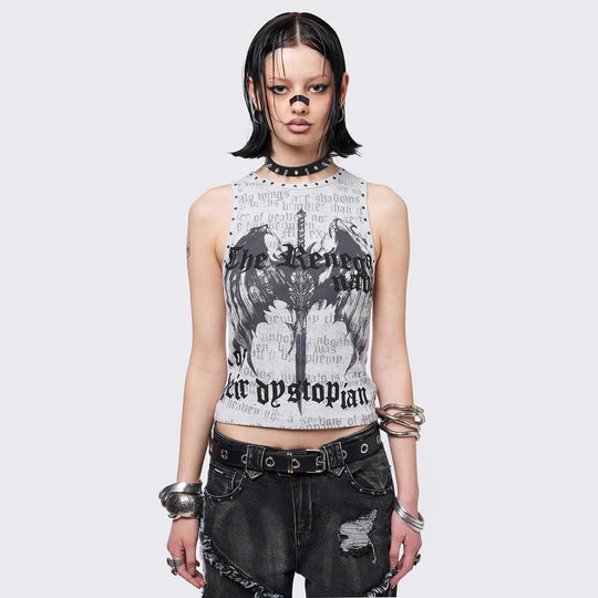 Damen Crop-Top mit urbanem Dystopie-Print EB