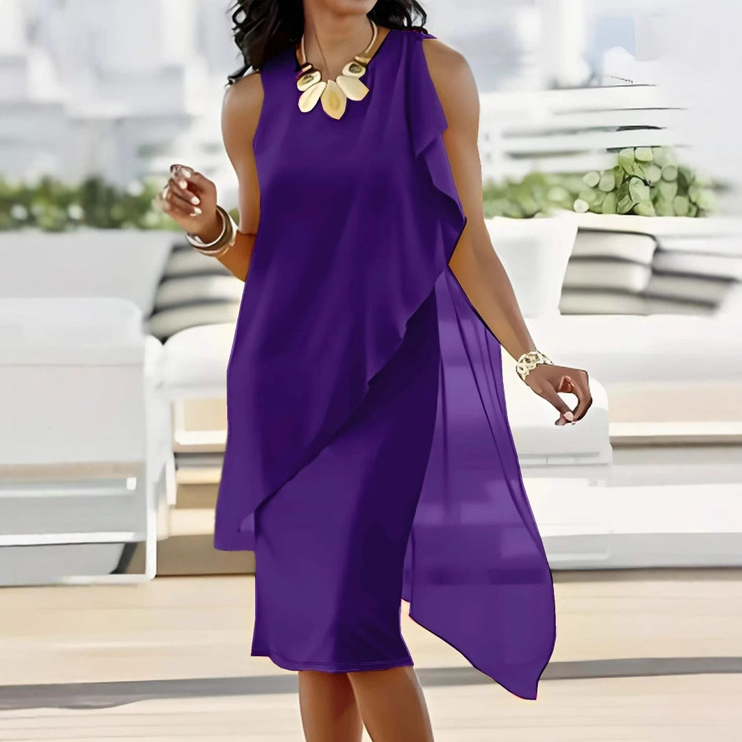 Damen asymmetrisches Chiffonkleid mit fließendem Schnitt EB