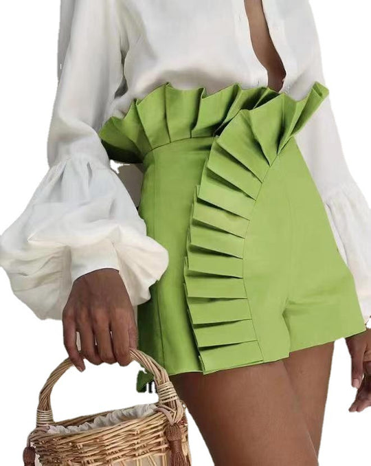 Damen Shorts mit eleganten Rüschendetails und hohem Taillenbund EB