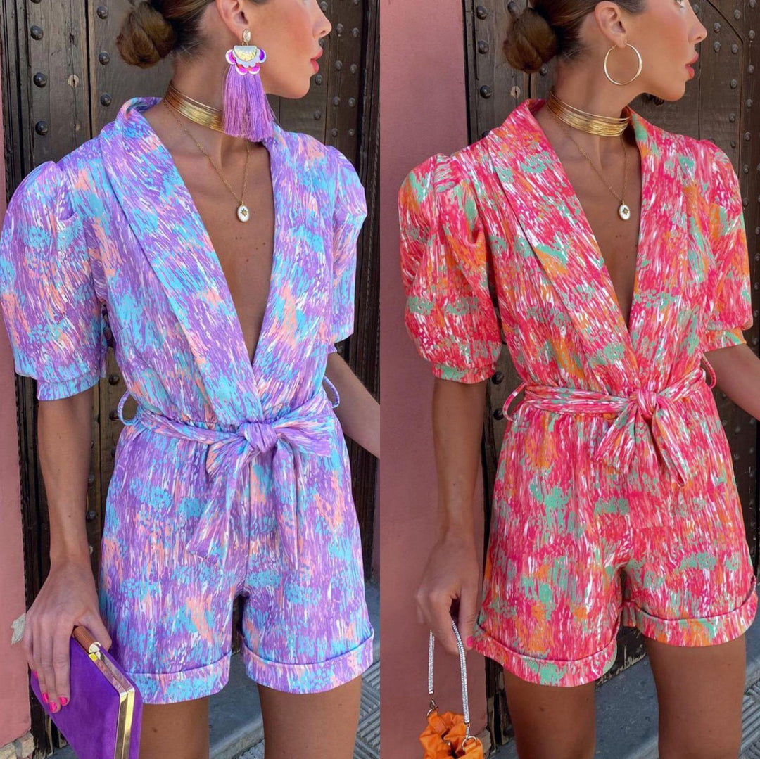 Damen modischer Jumpsuit mit lässigem Schnitt und tailliertem Gürtel EB
