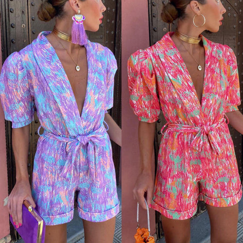 Damen modischer Jumpsuit mit lässigem Schnitt und tailliertem Gürtel EB