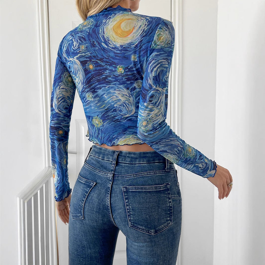 Damen Langarmshirt mit künstlerischem Muster EB