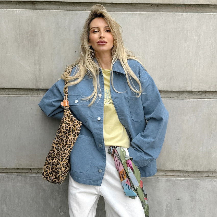 Damen Oversized Jeansjacke mit aufgesetzten Taschen und modernem Schnitt EB