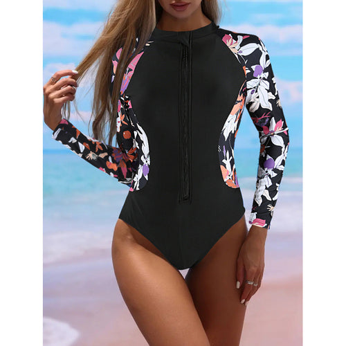 Damen Surfanzug mit floralem Farbdesign und sportlichem Reißverschluss EB