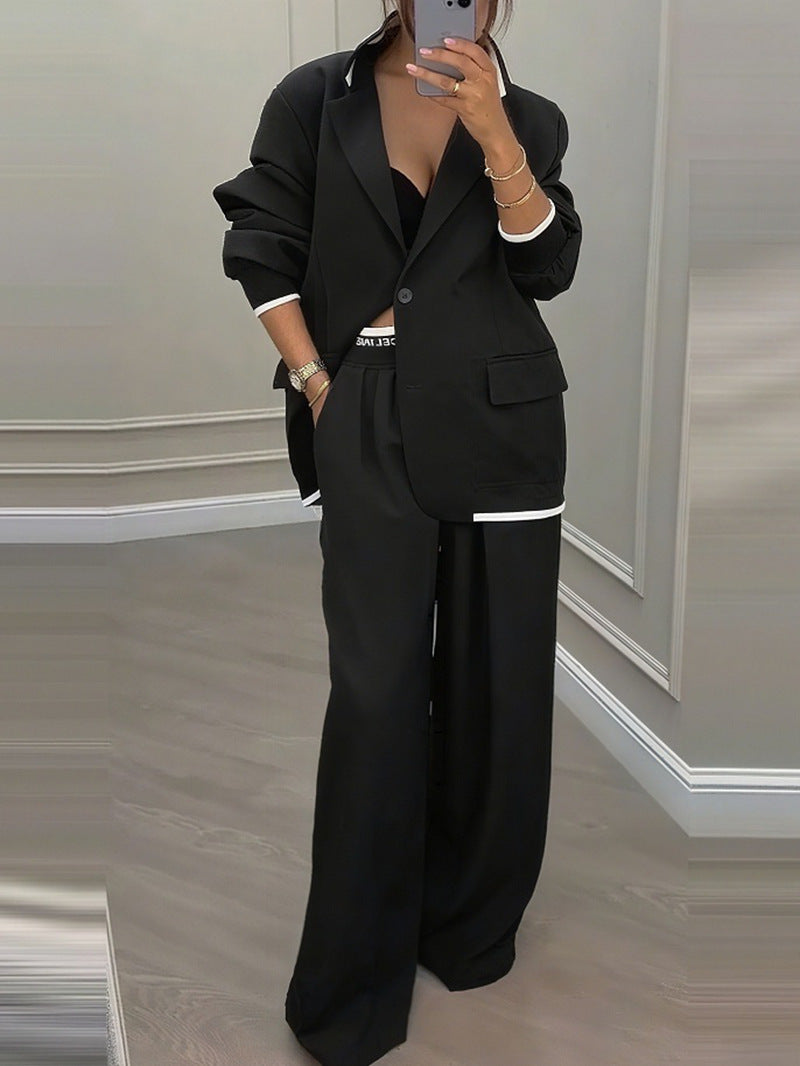 Damen elegantes Zweiteiler-Set mit oversized Blazer und weiter Hose EB