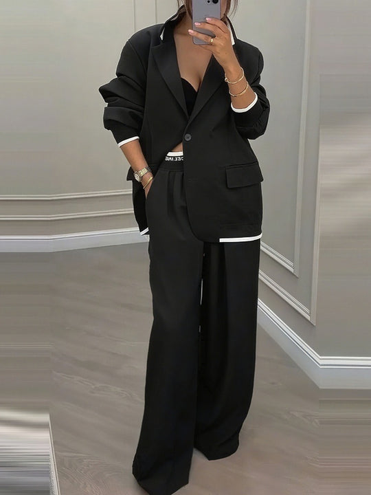 Damen elegantes Zweiteiler-Set mit oversized Blazer und weiter Hose EB