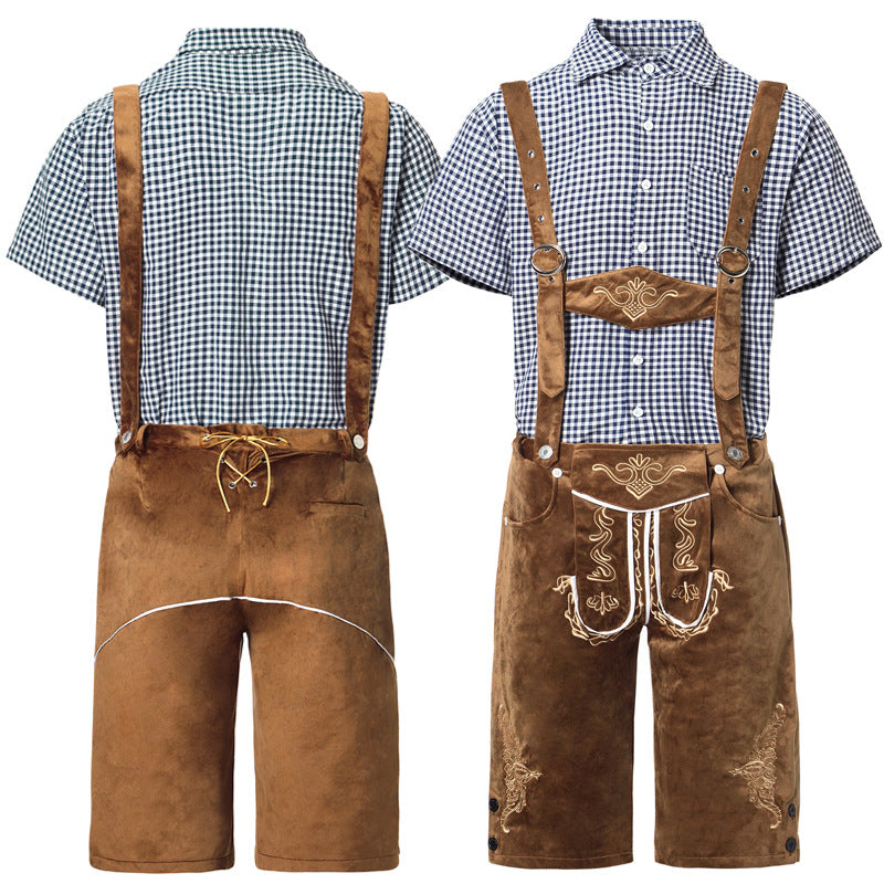 Herren nan traditionelle kurze Trachtenlederhose mit aufwendiger Stickerei und verstellbaren Trägern EB