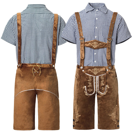 Herren nan traditionelle kurze Trachtenlederhose mit aufwendiger Stickerei und verstellbaren Trägern EB