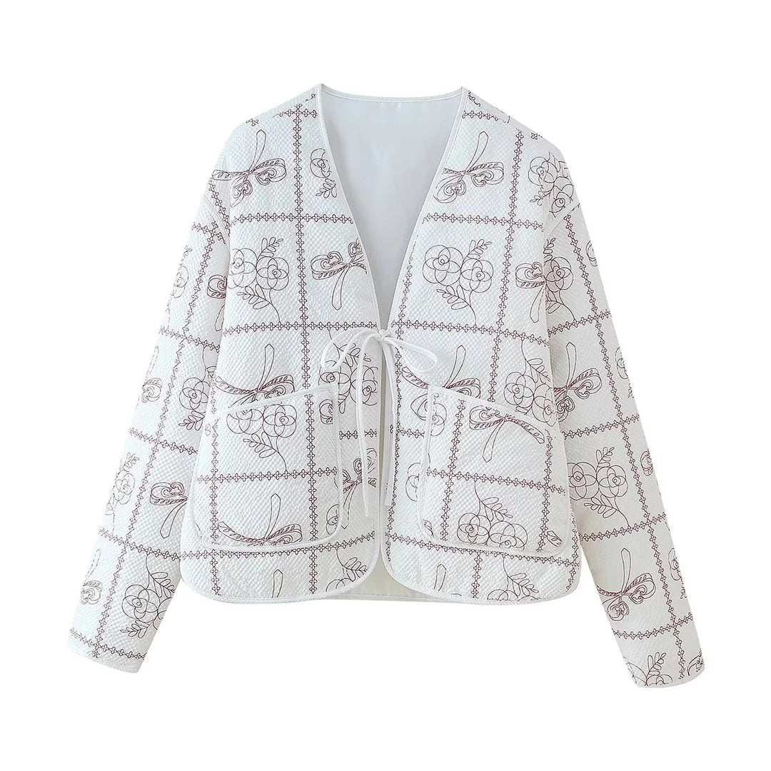 Damen quilted Jacke mit floralem Muster und praktischen Taschen EB