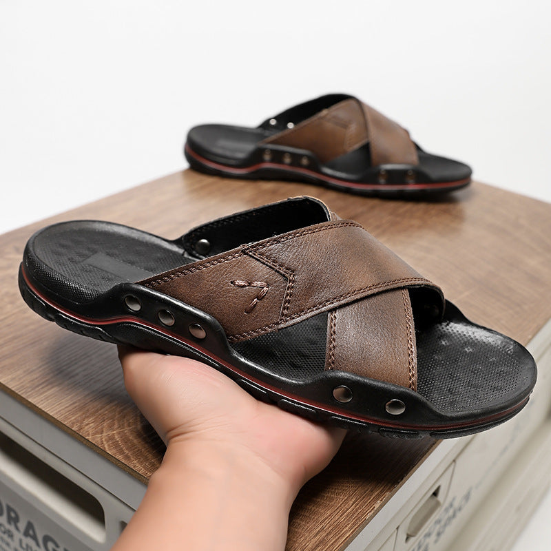 Herren Komfortable und modische Ledersandalen mit verstellbarem Riemensystem EB