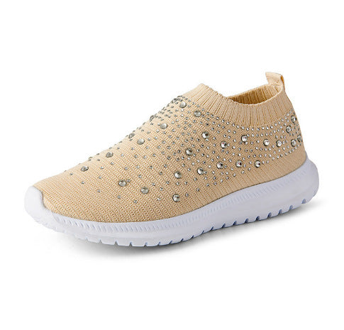 Damen nan gestrickte Slipper-Sneaker mit Strassbesatz und elastischem Einstieg EB