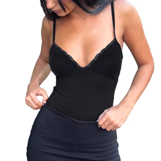 Damen eleganter Spitzen-Bodysuit mit feinen Trägern EB