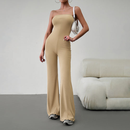 Damen Schmal geschnittenes Jumpsuit mit weitem Bein EB